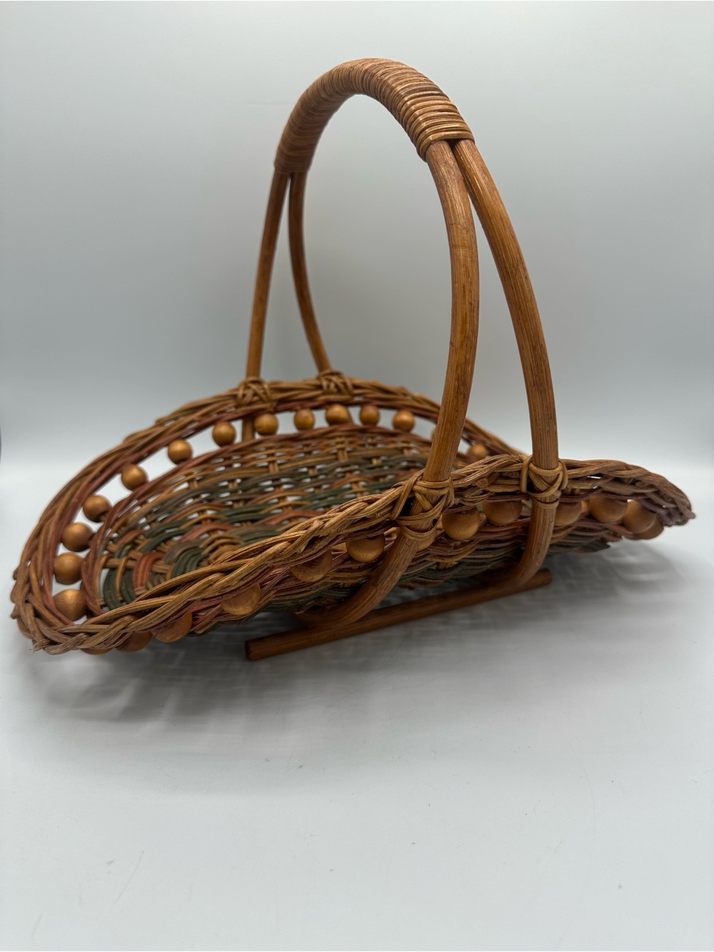 VTG Wicker/Rattan Foraging Gathering Basket Wooden Beads CountryCore Philippines